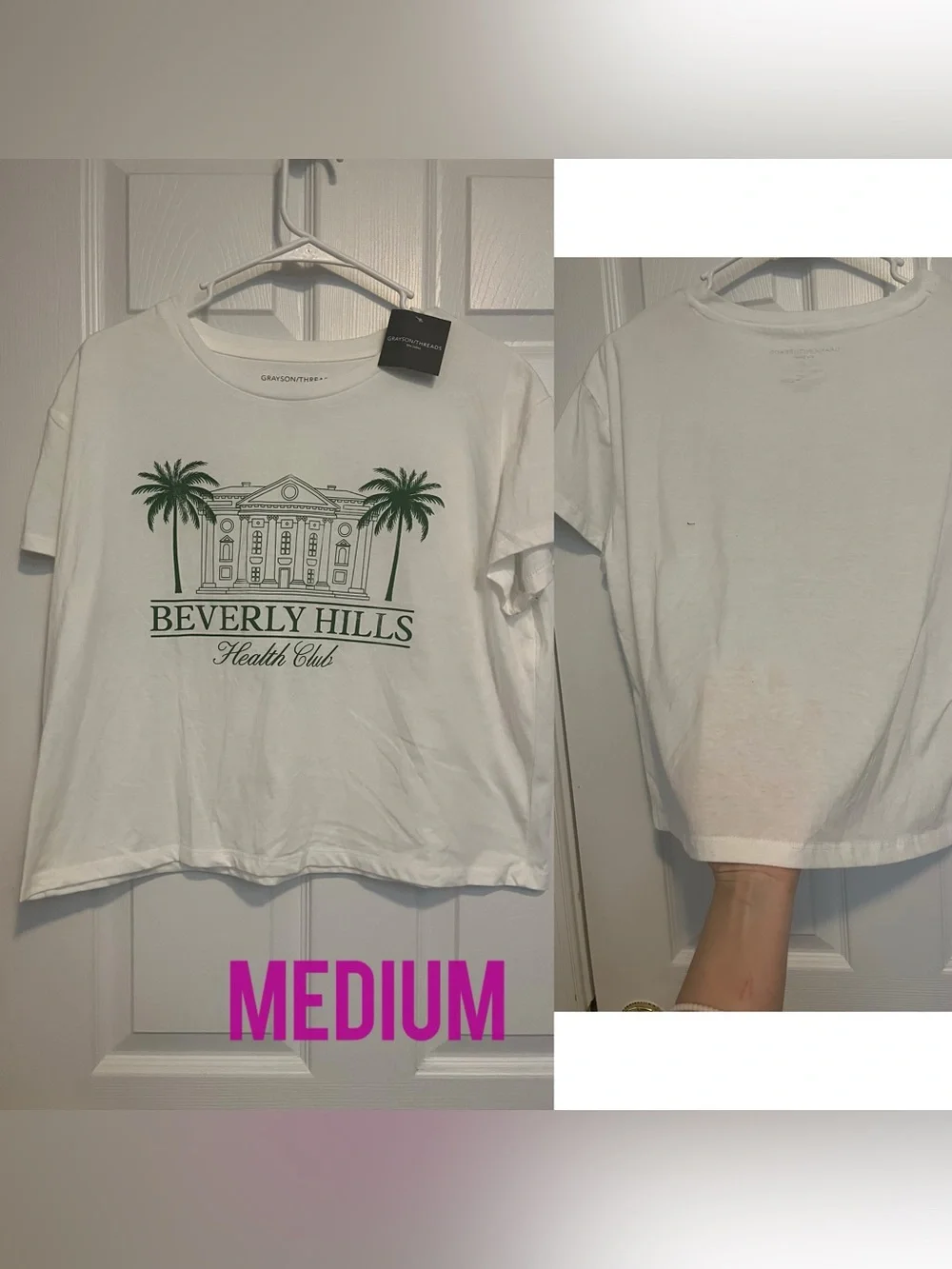 Grayson/Threads white with green palm trees,Beverly hills crop top medium - Picture 1 of 1